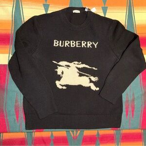 Burberry Black and Cream Cashmere Wool Crewneck Sweater